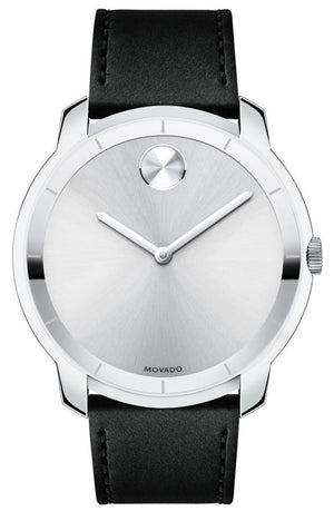 Movado Bold Silver Dial Black Leather Strap Watch For Men - 3600468 Buy Now By Movado