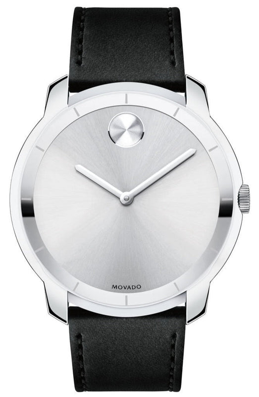 Movado Bold Silver Dial Black Leather Strap Watch For Men - 3600468 Buy Now By Movado
