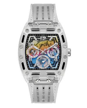 Guess Phoenix Polycarbonate Clear Multi-function Black Dial Clear Rubber Strap Watch for Men - GW0499G3 Buy Now By Guess