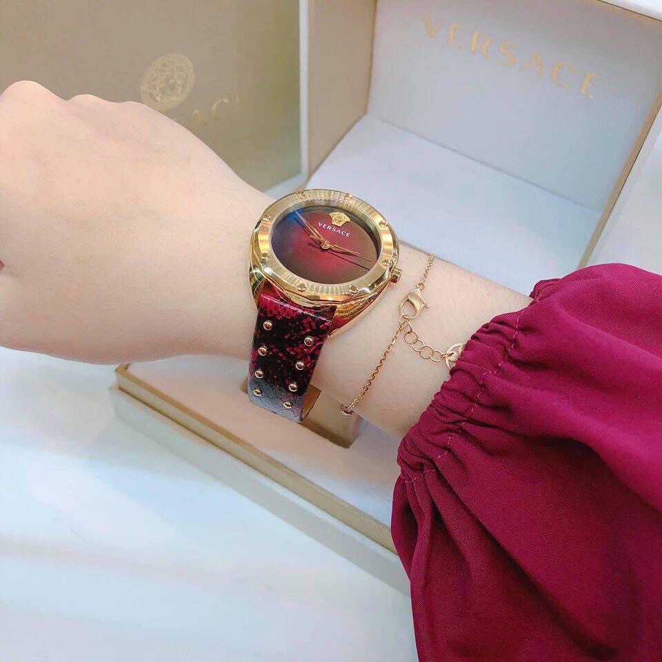Versace Shadov Quartz Red Dial Red Leather Strap Watch for Women - VEBM00918 Buy Now By Versace