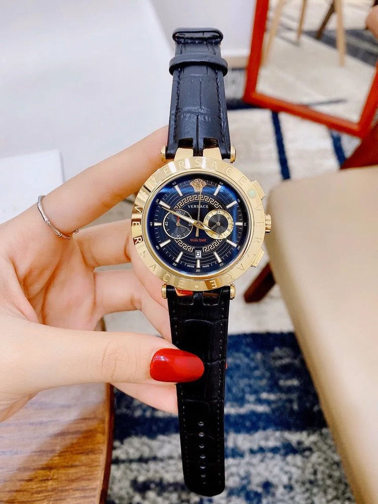 Versace V-Race Multifunction Quartz Blue Dial Blue Leather Strap Watch For Men - VEBV00219 Buy Now By Versace