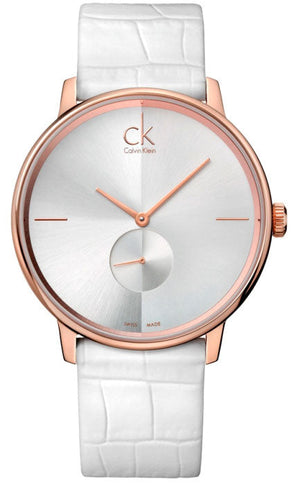 Calvin Klein Accent Silver Dial White Leather Strap Watch for Women - K2Y216K6 Buy Now By Calvin Klein