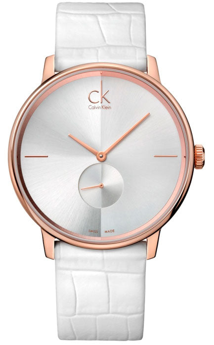 Calvin Klein Accent Silver Dial White Leather Strap Watch for Women - K2Y216K6 Buy Now By Calvin Klein