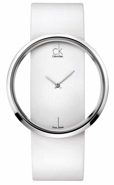 Calvin Klein Glam Transparent Dial White Leather Strap Watch for Women - K9423101 Buy Now By Calvin Klein