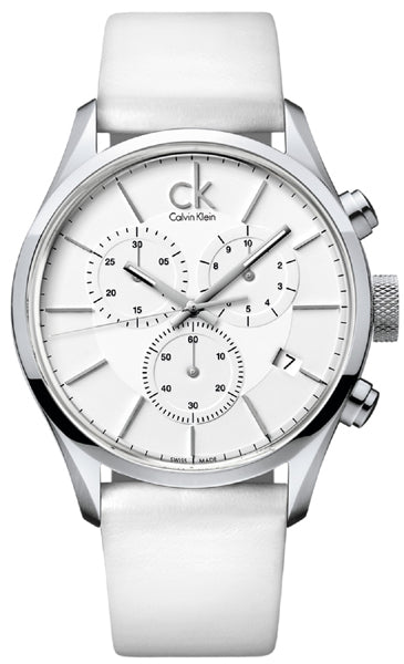 Calvin Klein Masculine Chronograph White Dial White Leather Strap Watch for Men - K2H27101 Buy Now By Calvin Klein