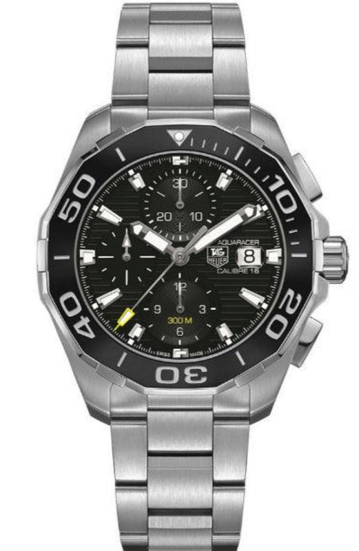 Tag Heuer Aquaracer Calibre 16 Day-Date Black Dial Silver Steel Strap Watch for Men - CAY211A.BA0927 Buy Now By Tag Heuer