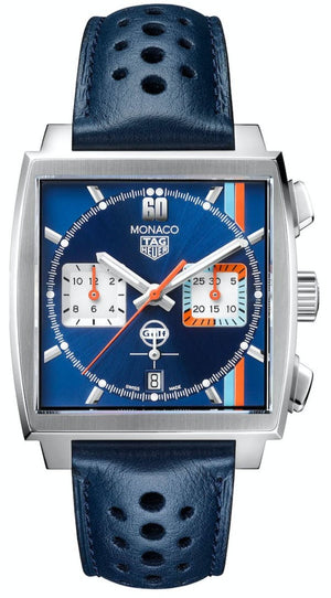 Tag Heuer Monaco Gulf Automatic Chronograph Blue Dial Blue Leather Strap Watch for Men - CBL2115.FC6494 Buy Now By Tag Heuer