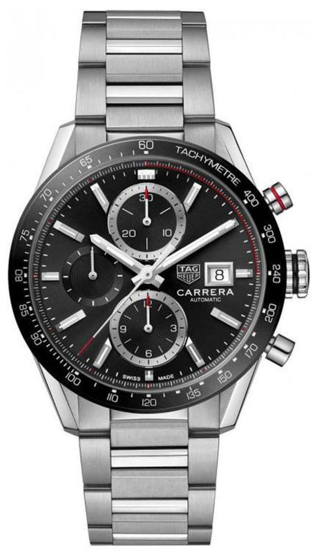 Tag Heuer Carrera Automatic Chronograph Black Dial Silver Steel Strap Watch for Men - CBM2110.BA0651 Buy Now By Tag Heuer
