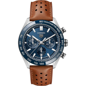 Tag Heuer Carrera Automatic Chronograph Blue Dial Brown Leather Strap Watch for Men - CBN2A1A.FC6537 Buy Now By Tag Heuer