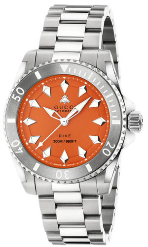 Gucci Dive Automatic Orange Dial Silver Steel Strap Watch for Men - YA136355 Buy Now By Gucci