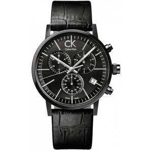 Calvin Klein Post Minimal Chronograph Black Dial Black Leather Strap Watch for Men - K7627401 Buy Now By Calvin Klein
