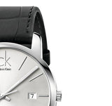 Calvin Klein City Date Silver Dial Black Leather Strap Watch for Men - K2G2G1C6 Buy Now By Calvin Klein