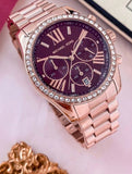 Michael Kors Lexington Chronograph Red Dial Rose Gold Steel Strap Watch For Women - MK7275 Buy Now By Michael Kors