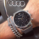 Emporio Armani Classic Chronograph Black Dial Silver Mesh Bracelet Watch For Men - AR1808 Buy Now By Emporio Armani