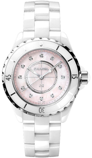 Chanel J12 Quartz Diamonds Pink Dial White Steel Strap Watch for Women - J12 H5513 Buy Now By Chanel