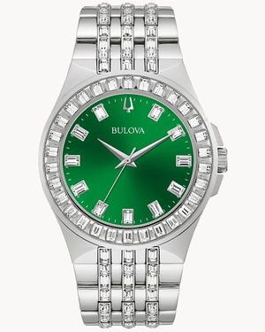 Bulova Phantom Classic Baguette Green Dial Silver Steel Strap Watch for Men - 96A253 Buy Now By Bulova