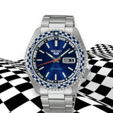 Seiko 5 Sports Petrol Blue Checker Flag Special Edition Blue Dial Silver Steel Strap Watch For Men - SRPK65K1 Buy Now By Seiko