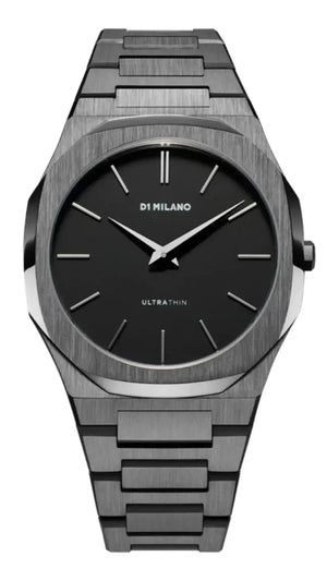 D1 Milano Ultra Thin Re-Gun Black Dial Gray Steel Strap Watch for Men - D1-UTBJ41 Authentic Buy Shop Now