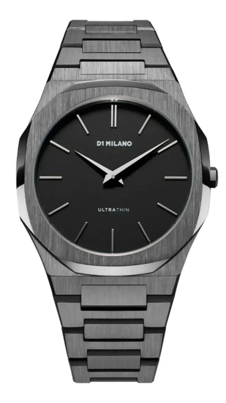 D1 Milano Ultra Thin Re-Gun Black Dial Gray Steel Strap Watch for Men - D1-UTBJ41 Authentic Buy Shop Now