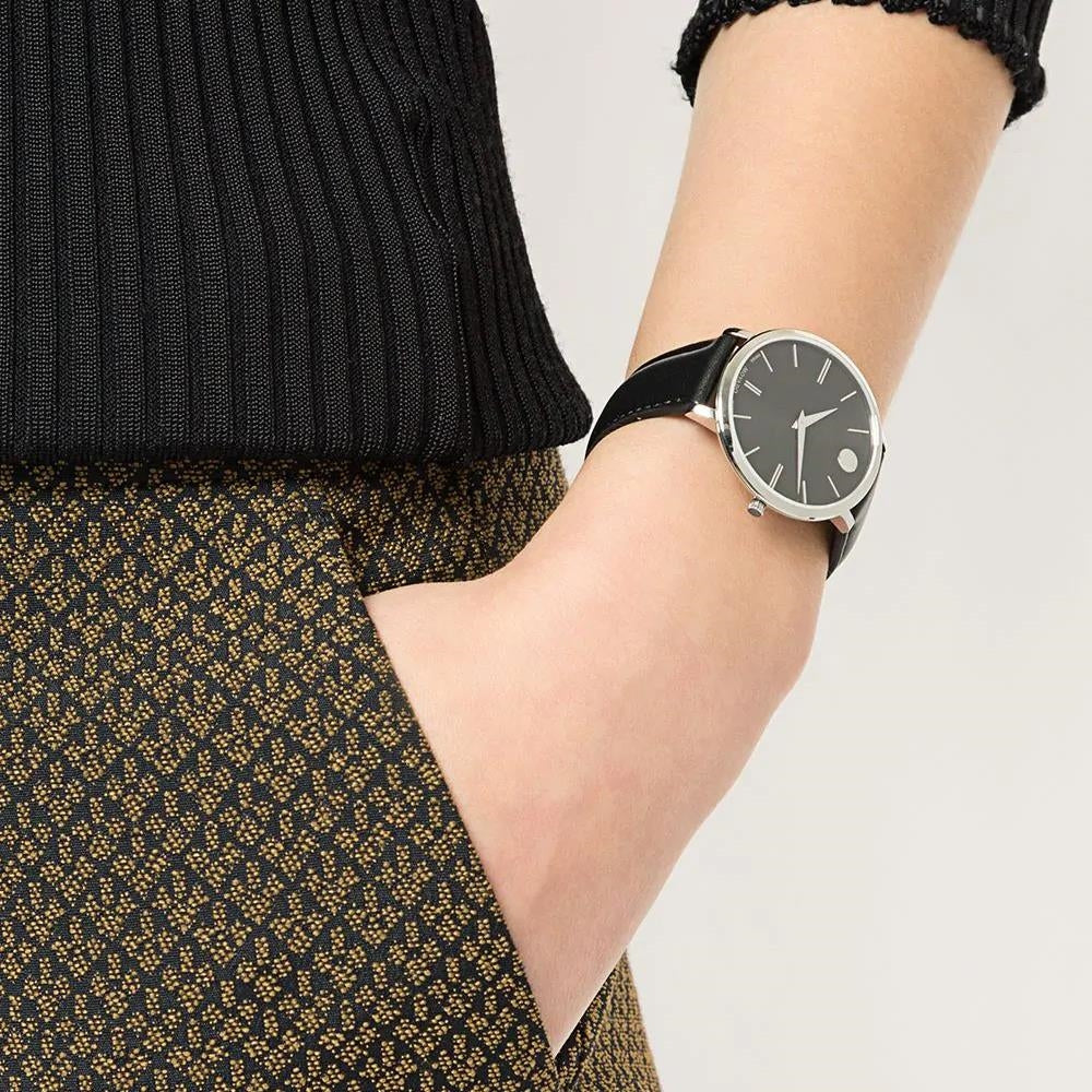 Movado Ultra Slim Black Dial Black Leather Strap Watch For Women - 0607090 Buy Now By Movado