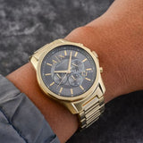 Armani Exchange Banks Chronograph Black Dial Gold Steel Strap Watch For Men - AX1721 Buy Now By Armani Exchange