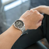 Seiko 5 Sports Automatic Day Date Black Dial Silver Steel Strap Watch for Men - SRPD55K1