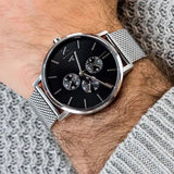 Armani Exchange Cayde Chronograph Black Dial Silver Mesh Strap Watch For Men - AX2714 Authentic Buy Shop Now