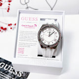 Guess Sparkling Silver Dial White Rubber Strap Watch For Women - GW0032L1 Buy Now By Guess
