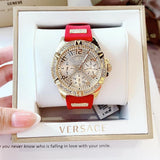 Guess Frontier Diamonds Gold Dial Red Rubber Strap Watch for Women - GW0045L2 Buy Now By Guess