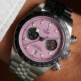Tudor Black Bay Chrono Pink Dial Silver Steel Strap Watch for Men - M79360N-0019