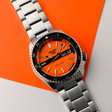 Seiko 5 Sports Double Hurricane Retro Orange Dial Silver Steel Strap Watch For Men - SRPK11K1 Buy Now By Seiko