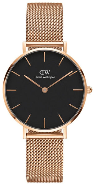 Daniel Wellington Classic Melrose Black Dial Rose Gold Mesh Bracelet Watch For Women - DW00100161 Buy Now By Daniel Wellington