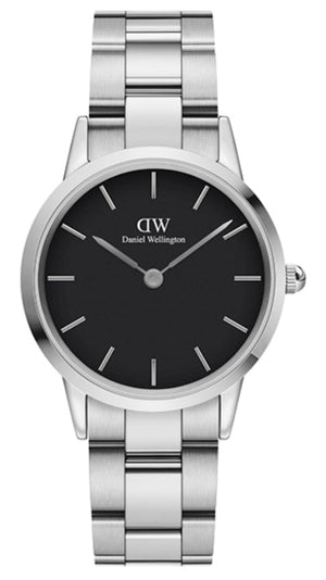 Daniel Wellington Iconic Link Black Dial Silver Steel Strap Watch For Women - DW00100206 Buy Now By Daniel Wellington