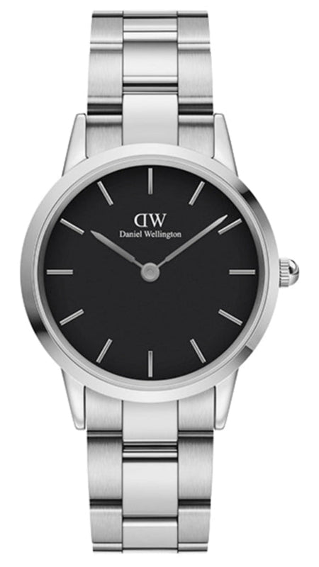 Daniel Wellington Iconic Link Black Dial Silver Steel Strap Watch For Women - DW00100206 Buy Now By Daniel Wellington