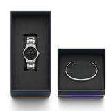 Daniel Wellington Iconic Link Black Dial Silver Steel Strap Watch For Women - DW00100208