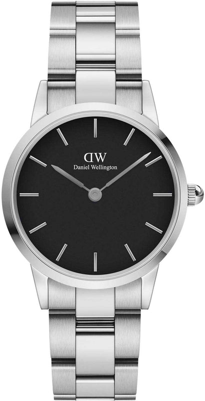 Daniel Wellington Iconic Link Black Dial Silver Steel Strap Watch For Women - DW00100208 Buy Now By Daniel Wellington