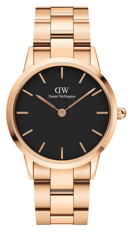 Daniel Wellington Iconic Link Black Dial Rose Gold Steel Strap Watch for Women - DW00100210 Buy Now By Daniel Wellington