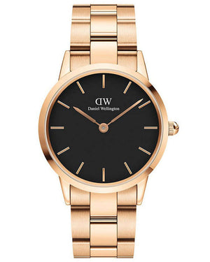 Daniel Wellington Iconic Link Black Dial Rose Gold Steel Strap Watch for Women - DW00100212 Buy Now By Daniel Wellington