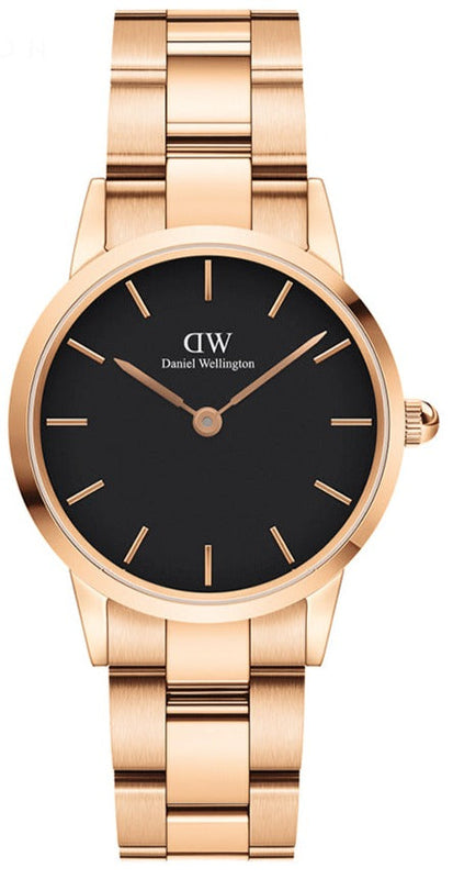 Daniel Wellington Iconic Link Analog Black Dial Rose Gold Steel Strap Watch For Women - DW00100214 Buy Now By Daniel Wellington