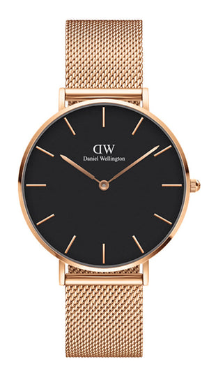 Daniel Wellington Petite Melrose Black Dial Rose Gold Mesh Strap Watch For Women - DW00100303 Buy Now By Daniel Wellington
