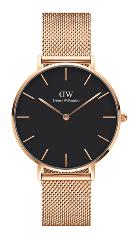 Daniel Wellington Petite Melrose Black Dial Rose Gold Mesh Strap Watch For Women - DW00100303 Buy Now By Daniel Wellington