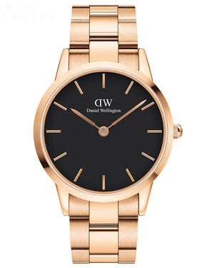 Daniel Wellington Iconic Link Black Dial Rose Gold Steel Strap Watch For Men - DW00100344 Buy Now By Daniel Wellington