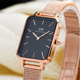 Daniel Wellington Quadro Melrose Black Dial Rose Gold Mesh Bracelet Watch For Women - DW00100432 Buy Now By Daniel Wellington