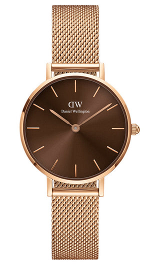 Daniel Wellington Petite Amber Brown Dial Gold Mesh Strap Watch For Women - DW00100476 Buy Now By Daniel Wellington