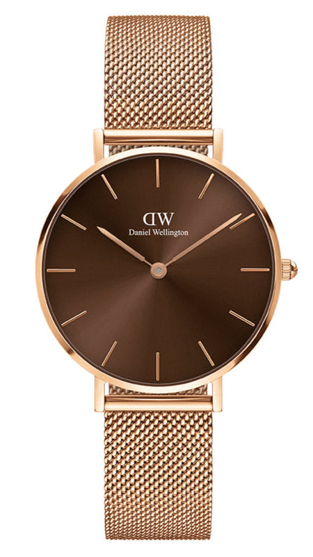 Daniel Wellington Petite Melrose Brown Dial Rose Gold Mesh Strap Watch For Women - DW00100477 Buy Now By Daniel Wellington