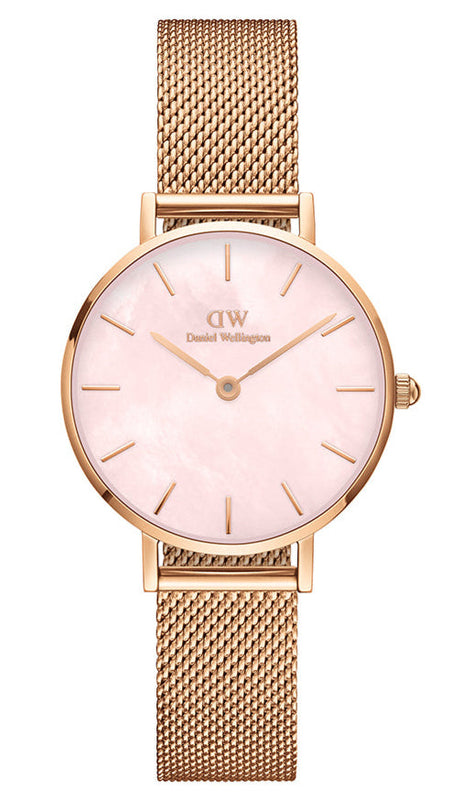 Daniel Wellington Petite Melrose Mother of Pearl Pink Dial Pink Mesh Strap Watch For Women - DW00100513 Buy Now By Daniel Wellington