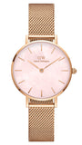 Daniel Wellington Petite Melrose Mother of Pearl Pink Dial Pink Mesh Strap Watch For Women - DW00100513