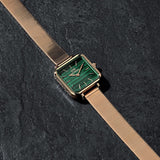 Daniel Wellington Quadro Studio Green Dial Rose Gold Mesh Strap Watch For Women - DW00100520