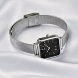 Daniel Wellington Quadro Studio Black Dial Silver Mesh Strap Watch For Women - DW00100522