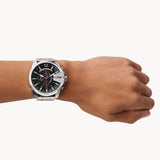 Diesel Mega Chief Chronograph Black Dial Silver Steel Strap Watch For Men - DZ4308 Buy Now By Diesel